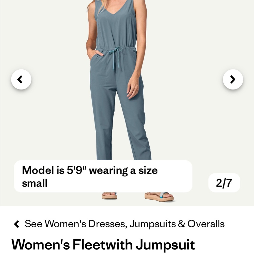 Patagonia Blue Sleeveless Jumpsuit with Tie-Waist